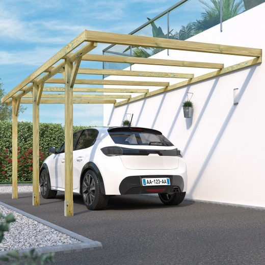 Carport adossé 1 voiture GUS en pin traité autoclave 15,77m²
