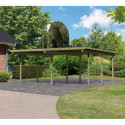 Carport double en pin autoclave avec toit PVC 27,58m² - Karibu