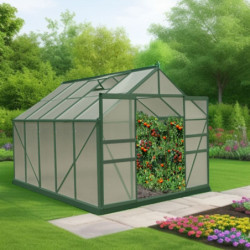 Serre de jardin 7,08m² polycarbonate 4mm + base + 2 ouvertures de lucarne offertes