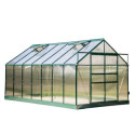 Serre de jardin 10,37m² verte en polycarbonate 6mm + base - Habrita
