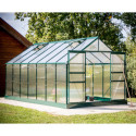 Serre de jardin 10,37m² verte en polycarbonate 6mm + base - Habrita