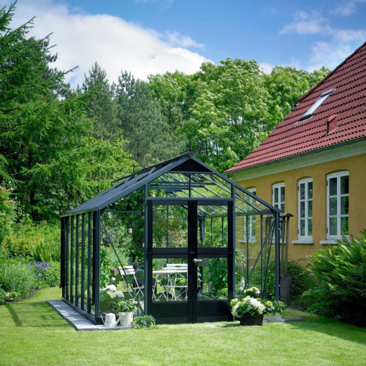 Serre de jardin 8,8m² anthracite et verre trempé Premium - Juliana