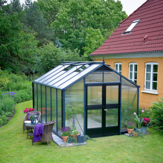 Serre de jardin 10,9 m² anthracite en polycarbonate 10mm Premium – Juliana