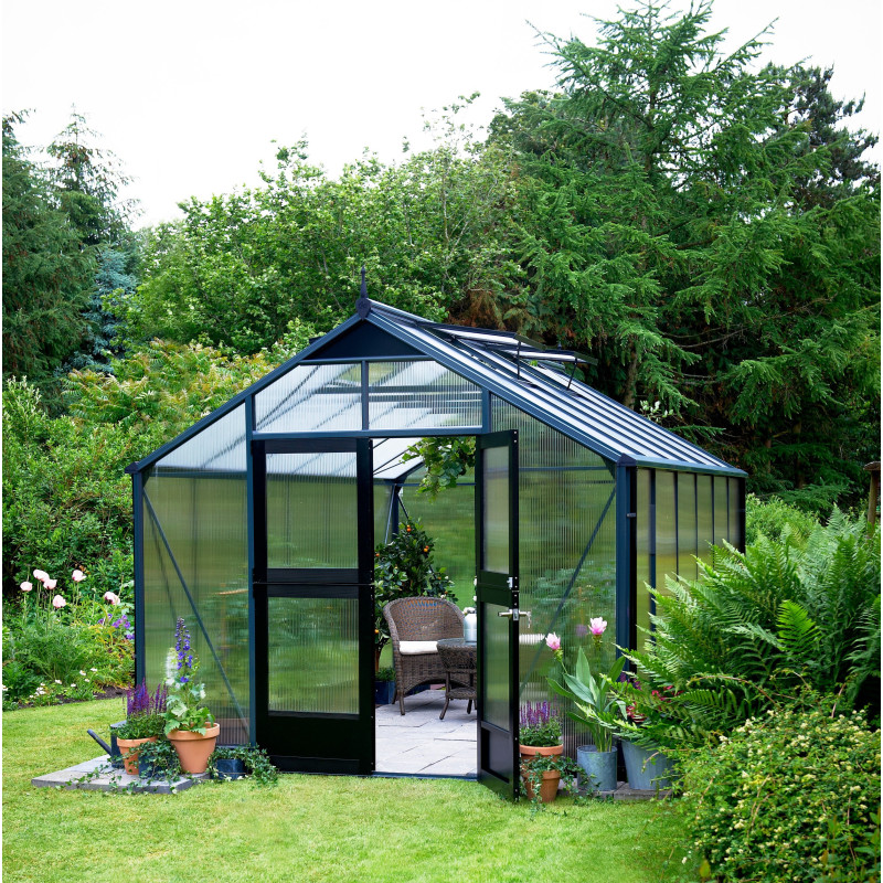 Serre de jardin 13m² anthracite en polycarbonate 10mm Premium – Juliana