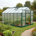 Serre de jardin 9,13m² verte en polycarbonate 4mm + embase Green Protect