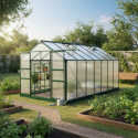 Serre de jardin 13,2m² verte polycarbonate 4mm + embase Green Protect