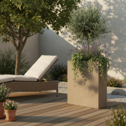 Bac à plantes en fibre de terre 80x30xH.92cm taupe