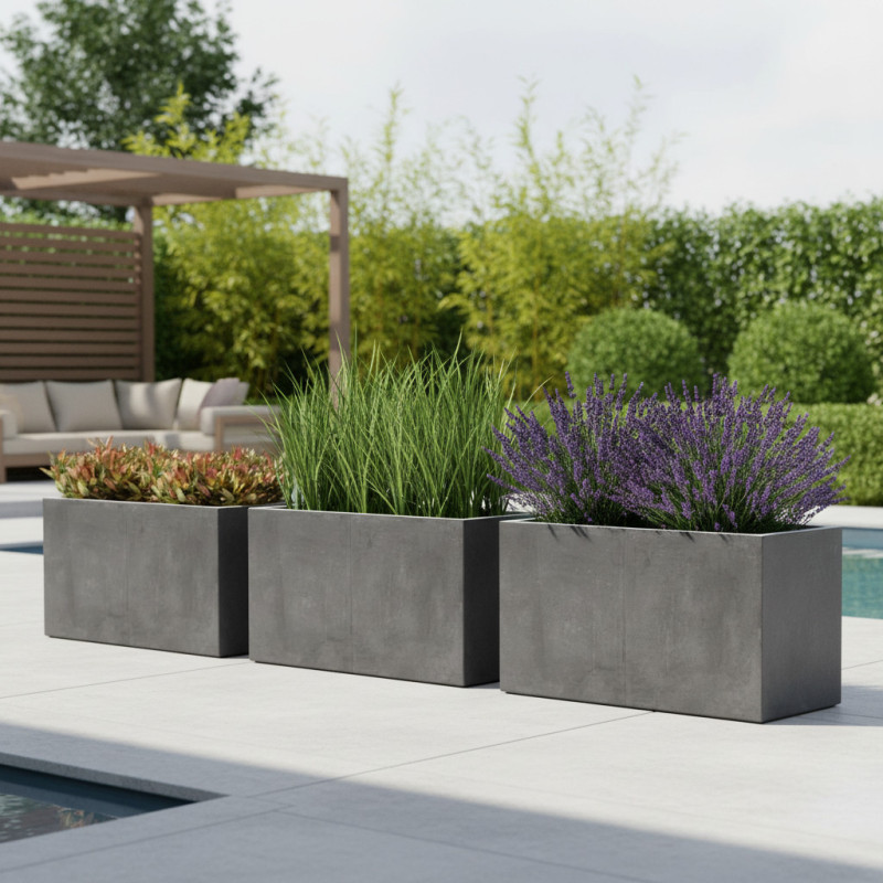 Jardinière en fibre de terre 100x45xH.45cm gris plomb