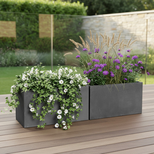 Jardinière en fibre de terre 80x40xH.40cm gris plomb
