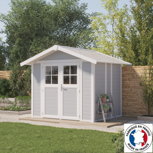 Abri de jardin en PVC 4,9m² gris clair et blanc Grosfillex