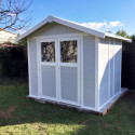 Abri de jardin en PVC 4,9m² gris clair et blanc Grosfillex