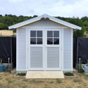 Abri de jardin en PVC 4,9m² gris clair et blanc Grosfillex