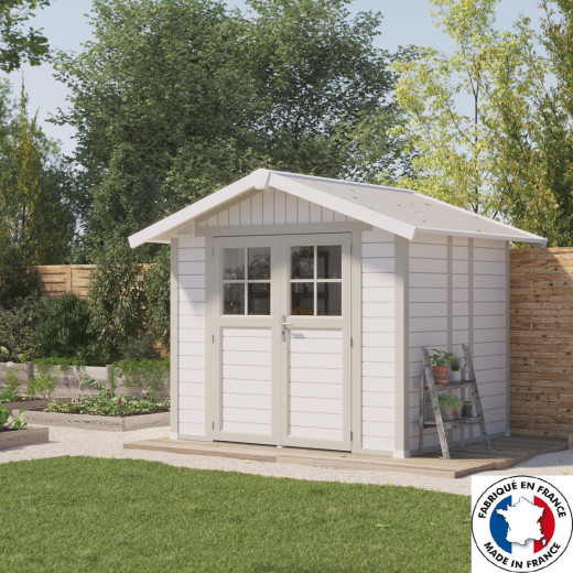 Abri de jardin en PVC 4,9m² DECO blanc et gris vert - Grosfillex
