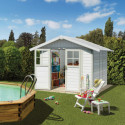 Abri de jardin en PVC 4,9m² DECO blanc et gris vert - Grosfillex