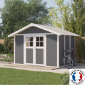 Abri de jardin en PVC 7,5m² DECO gris foncé et blanc Grosfillex + kit ancrage offert