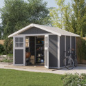 Abri de jardin en PVC 7,5m² DECO gris foncé et blanc Grosfillex + kit ancrage offert