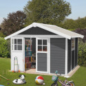 Abri de jardin en PVC 7,5m² DECO gris foncé et blanc Grosfillex + kit ancrage offert