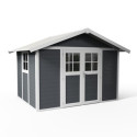 Abri de jardin en PVC 7,5m² DECO gris foncé et blanc Grosfillex + kit ancrage offert