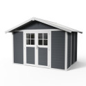 Abri de jardin en PVC 7,5m² DECO gris foncé et blanc Grosfillex + kit ancrage offert