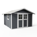 Abri de jardin en PVC 11,2m² DECO gris foncé et blanc Grosfillex