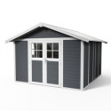 Abri de jardin en PVC 11,2m² DECO gris foncé et blanc Grosfillex