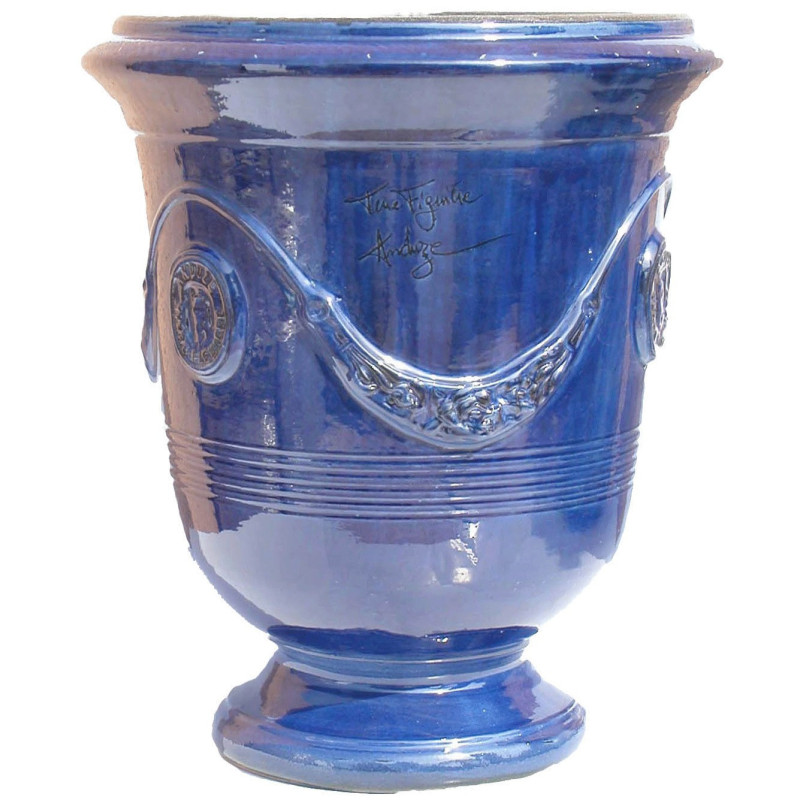 Vase d'Anduze terre cuite émaillée D.66xH.80cm Bleu foncé Terre Figuière