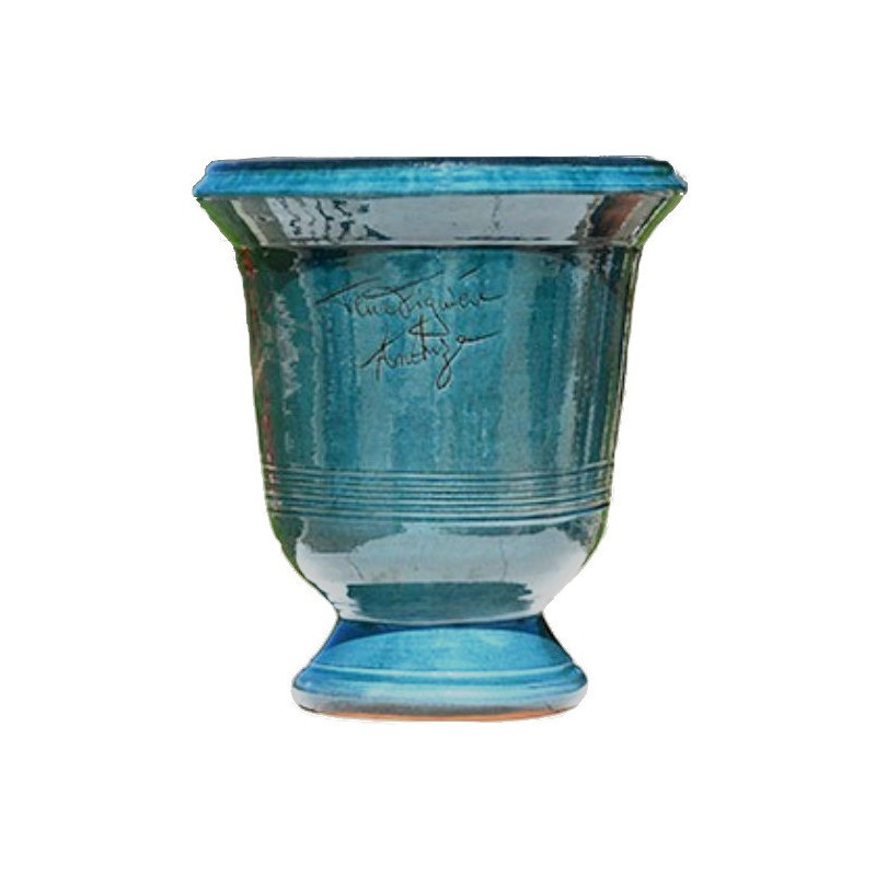 Vase d'Anduze terre cuite Lisse bleu lagon Terre Figuière