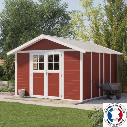 Abri de jardin en PVC 11,2m² DECO gris foncé et blanc Grosfillex