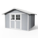 Abri de jardin en PVC 11,2m² DECO gris clair et blanc Grosfillex