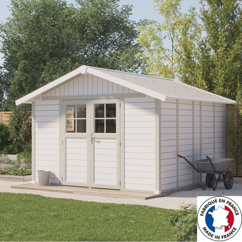 Abri de jardin en PVC 11,2m² DECO gris foncé et blanc Grosfillex