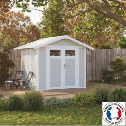 Abri de jardin en PVC 4,9m² UTILITY blanc et gris vert Grosfillex + kit ancrage offert