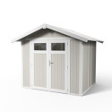 Abri de jardin en PVC 4,9m² UTILITY blanc et gris vert Grosfillex + kit ancrage offert