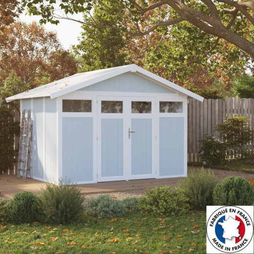 Abri de jardin en PVC 11,2m² DECO gris foncé et blanc Grosfillex