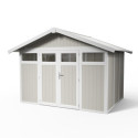 Abri de jardin en PVC 7,53m² UTILITY blanc et gris vert Grosfillex