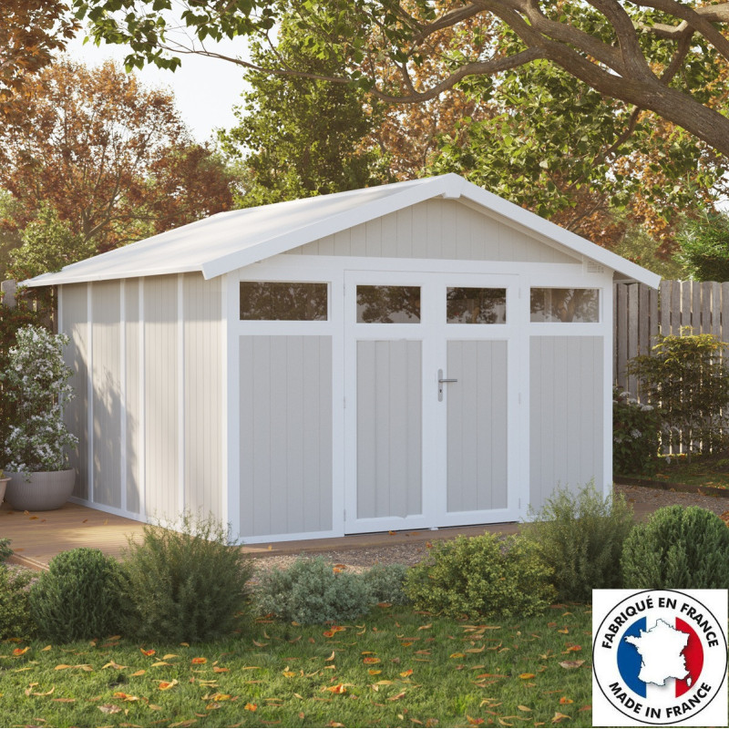 Abri de jardin en PVC 11,2m² UTILITY gris vert et blanc Grosfillex