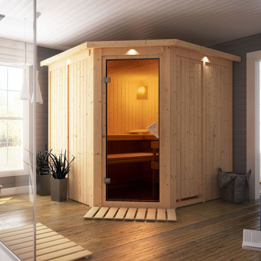 Sauna traditionnel d'angle JARIN 5 à 6 places 68mm KARIBU