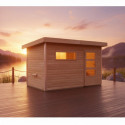 Sauna d'extérieur SKROLLAN 1 en bois massif 38mm 4 à 6 places avec porte moderne KARIBU