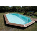 Piscine bois octogonale allongée 400x610cm AZURA toute équipée UBBINK