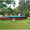Piscine bois octogonale allongée 400x610cm AZURA toute équipée UBBINK