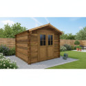 Abri en bois massif 9m² PLUS 28mm traité teinté marron Gardy Shelter