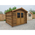 Abri en bois massif 9m² PLUS 28mm traité teinté marron Gardy Shelter