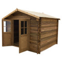 Abri en bois massif 9m² PLUS 28mm traité teinté marron Gardy Shelter