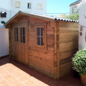 Abri en bois massif 12m² PLUS 28mm traité teinté marron Gardy Shelter