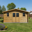 Abri en bois massif 16m² PLUS 28mm traité teinté marron Gardy Shelter