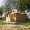 Abri en bois massif 16m² PLUS 28mm traité teinté marron Gardy Shelter