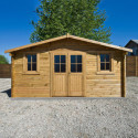 Abri en bois massif 19,8m² - 28mm traité teinté marron Gardy Shelter