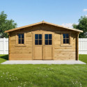 Abri bois massif 19,8m² 40mm traité teinté marron Gardy Shelter