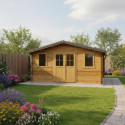 Abri en bois massif 19,8m² PLUS 40mm traité teinté marron Gardy Shelter