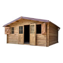Abri en bois massif 19,8m² PLUS 40mm traité teinté marron Gardy Shelter