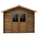 Abri de jardin 9m² PLUS en bois 40mm traité teinté marron Gardy Shelter
